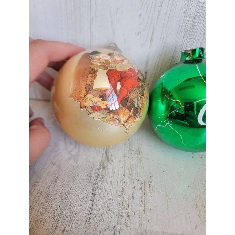 Vintage AS IS glass ball coke cola polar‎ bear ornament Xmas set unique